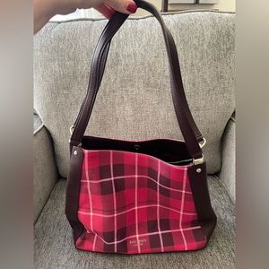 KATE SPADE Leila Plaid Medium Triple Compartment Shoulder Bag Bright Rose Multi